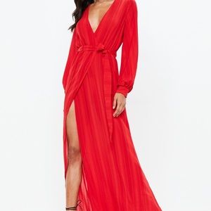 Missguided red v-neck maxi dress long sleeve
